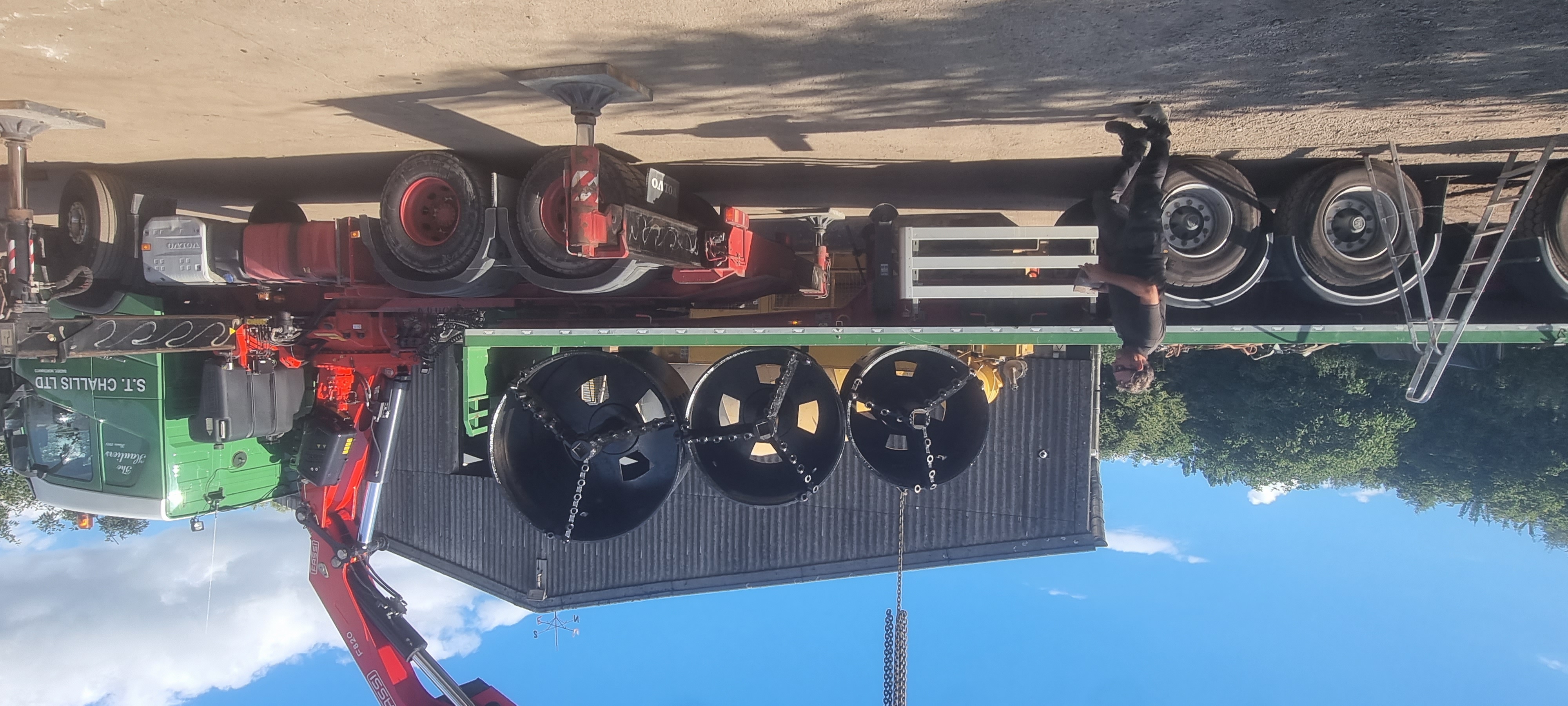 Three extra finished buckets being loaded for transport
