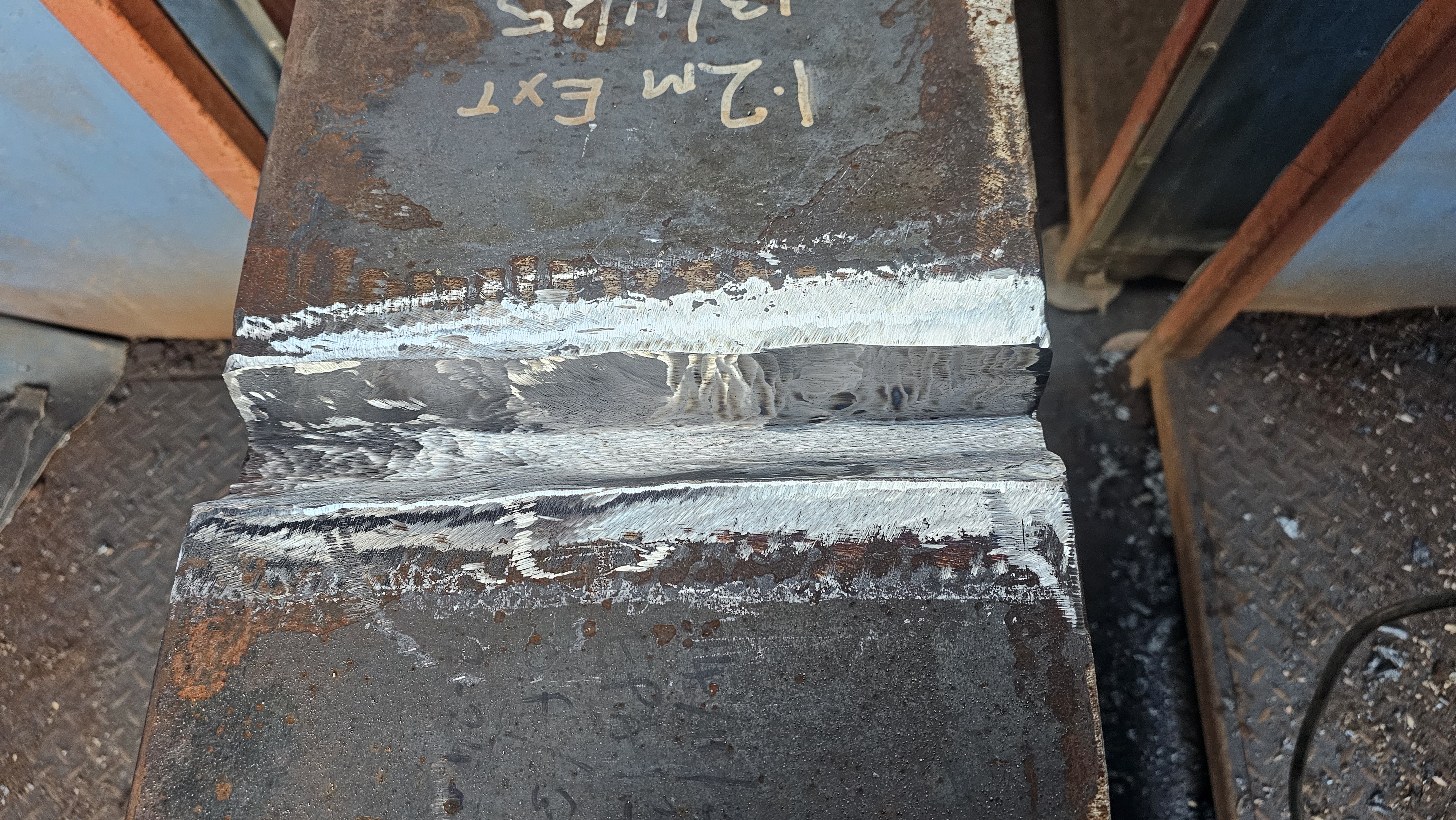 Beam joint after failed weld removal and prep