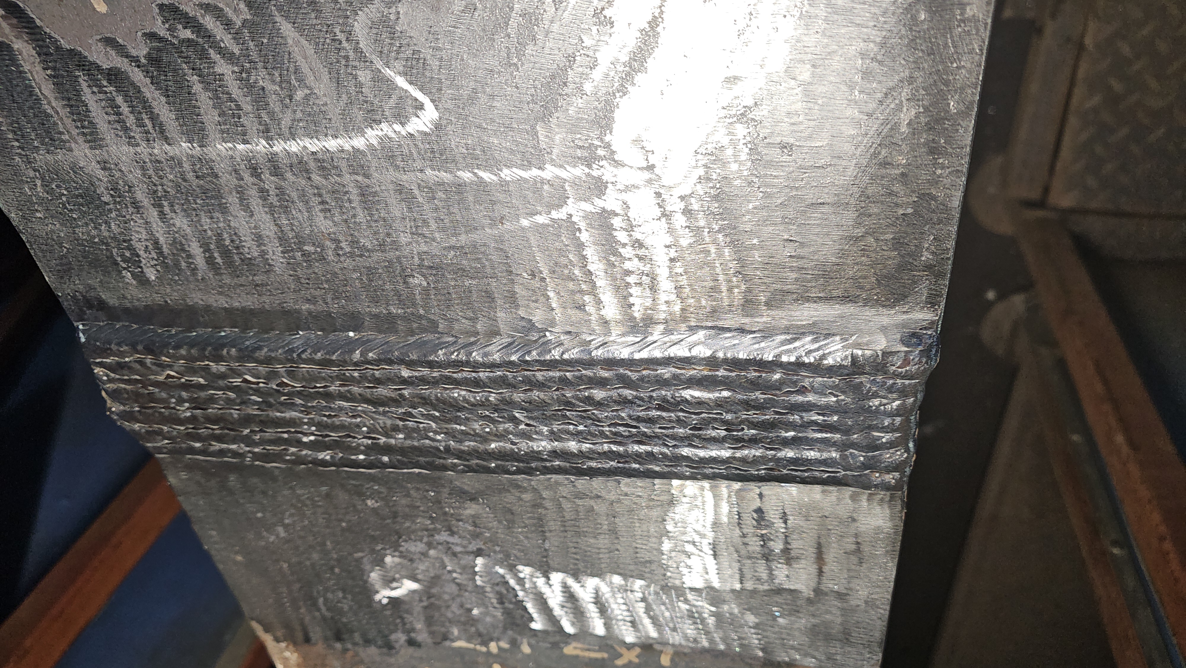 Repaired weld run on the bridge beam