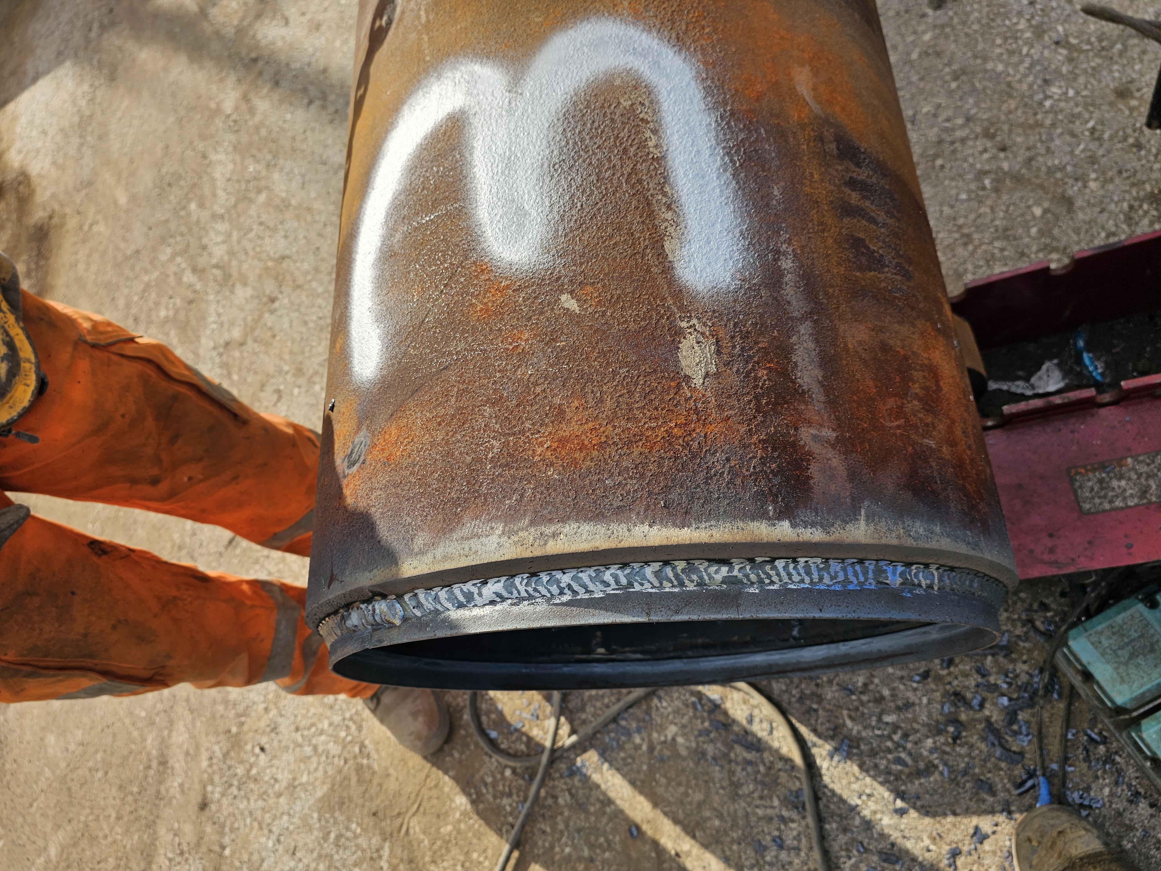 Extension tube fit-up with backing strip installed